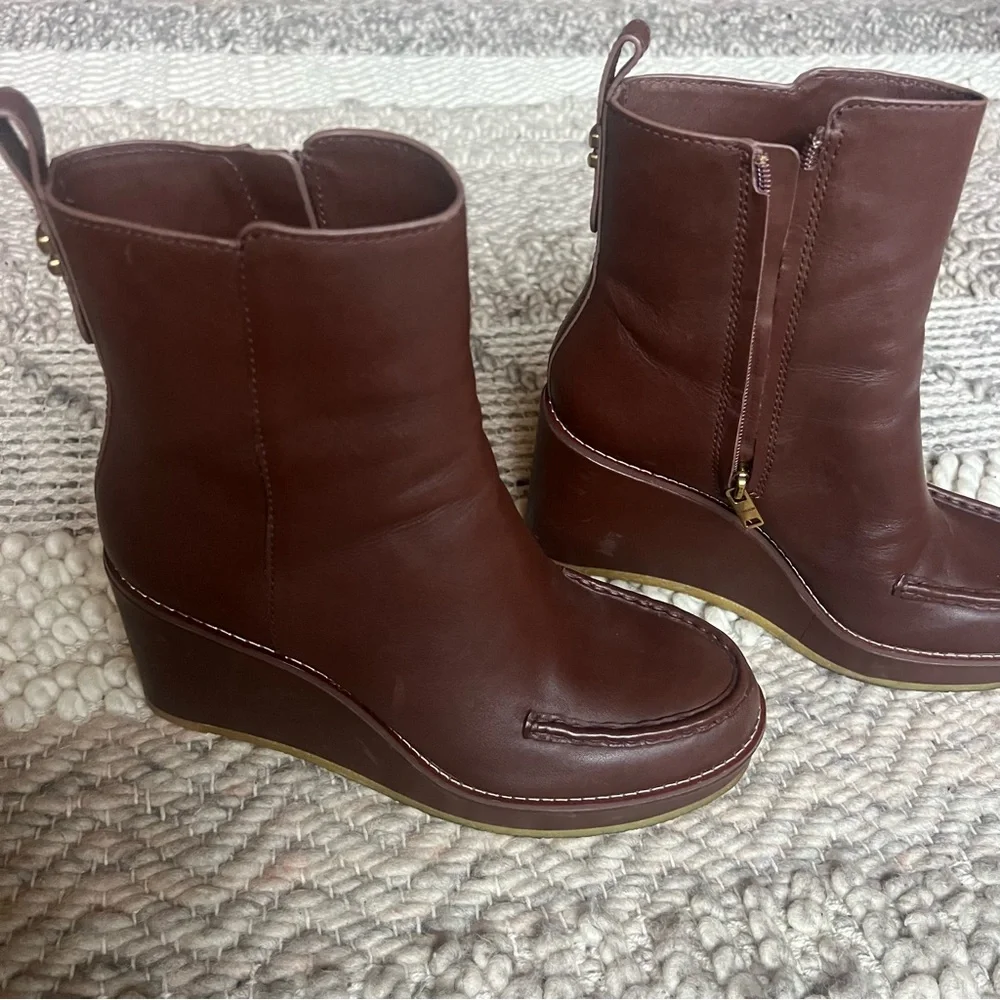 Coach Brady Booties Women Size 8 Brown Leather Wedge Ankle Boots Platform Casual - Picture 2 of 10